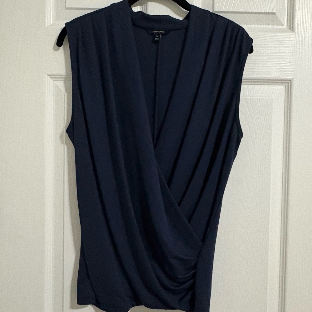 Banana Republic Factory Blue Sleeveless Wrap Blouse